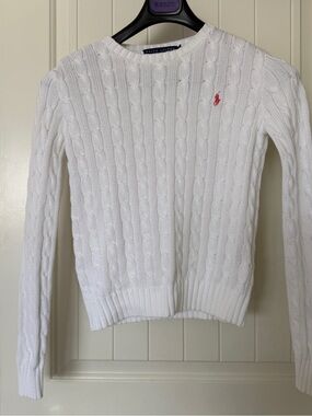 Ralph Lauren White Cable-Knit Crewneck Sweater - Classic Preppy Luxe - Women XS